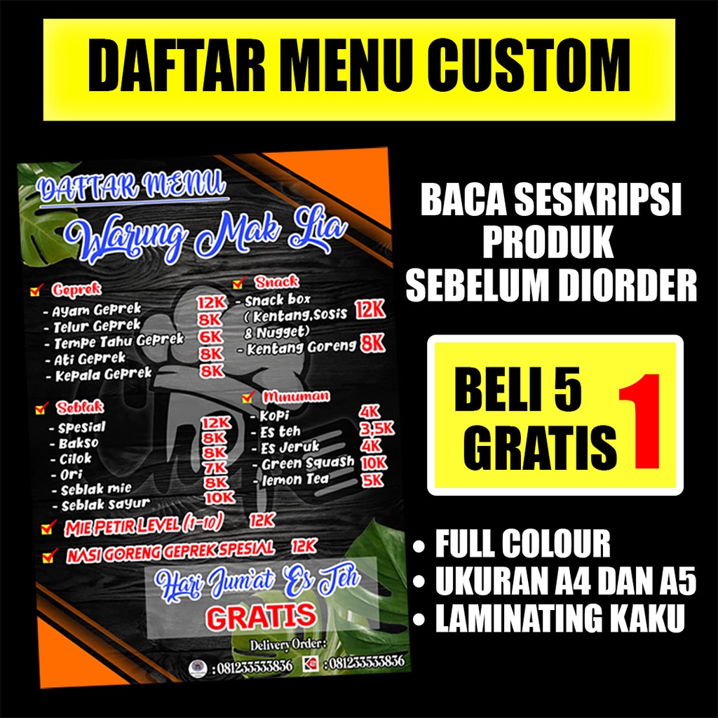 Jual Cetak Daftar Menu Makanan Laminating | Shopee Indonesia