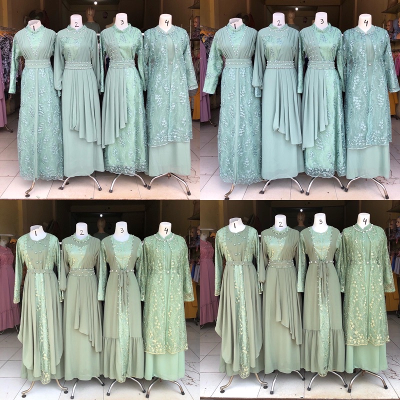 Jual gamis brukat tile kombi ceruty khusus sage green dan wardah