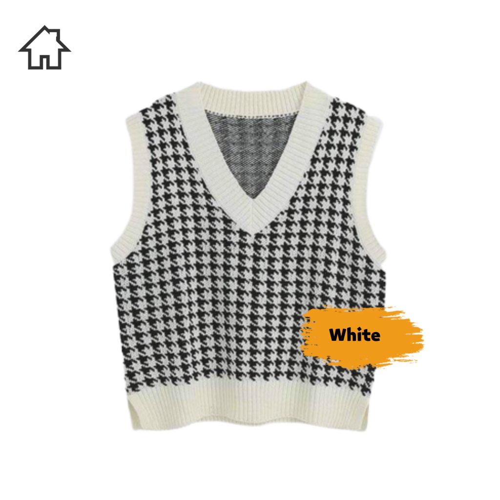 Jual Rompi Rajut Wanita motif Houndstooth Vneck Hight Quality pojok ...