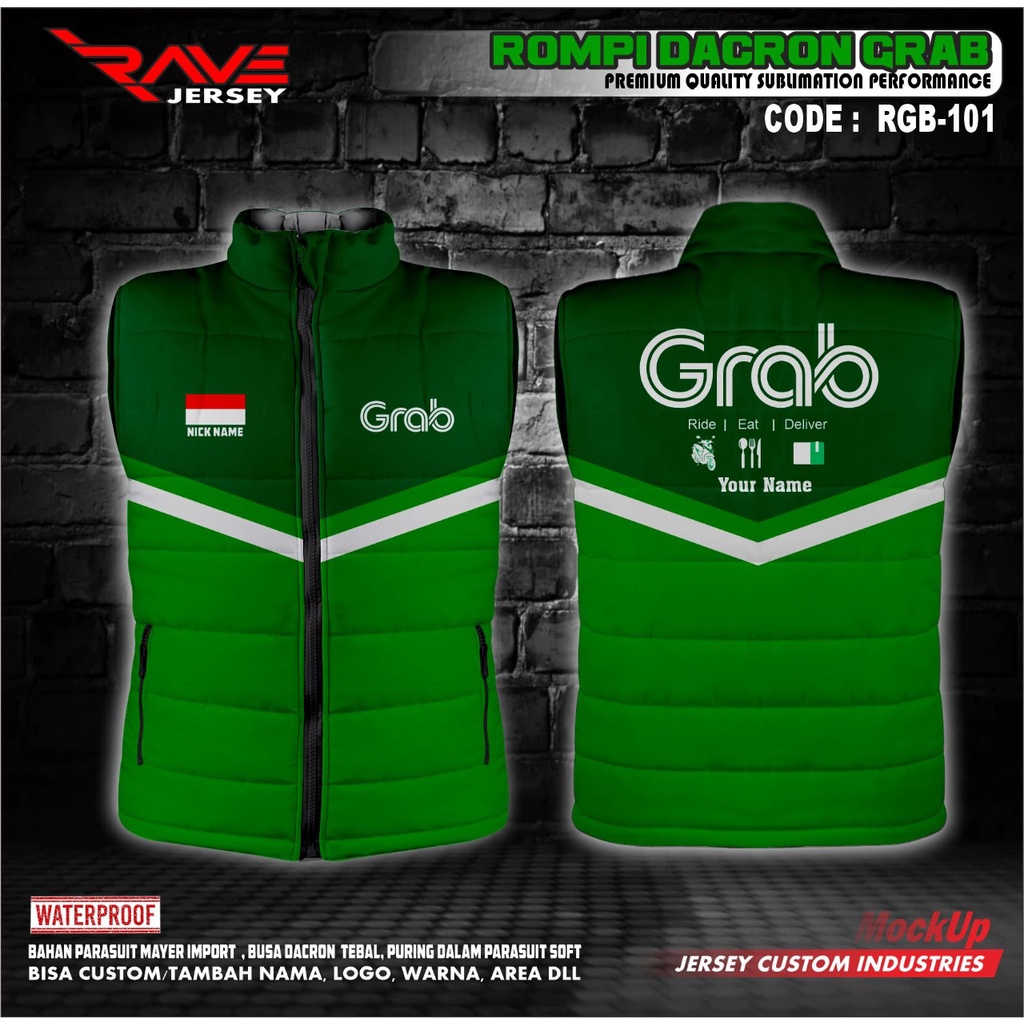 Jual ROMPI PUFFER/DACRON/GELEMBUNG KURIR GR*B SESI 2 FULL PRINTING ...