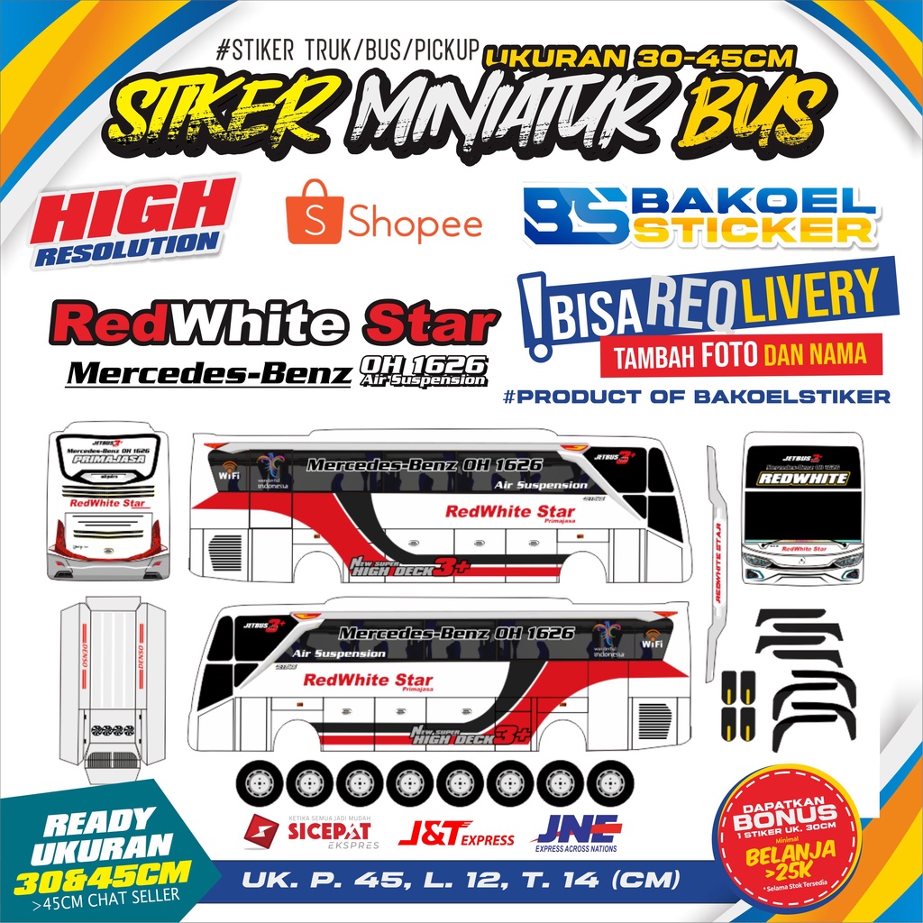 Jual Stiker Miniatur Bus Sinar Dempo Suburjaya Redwhite Star And Bris