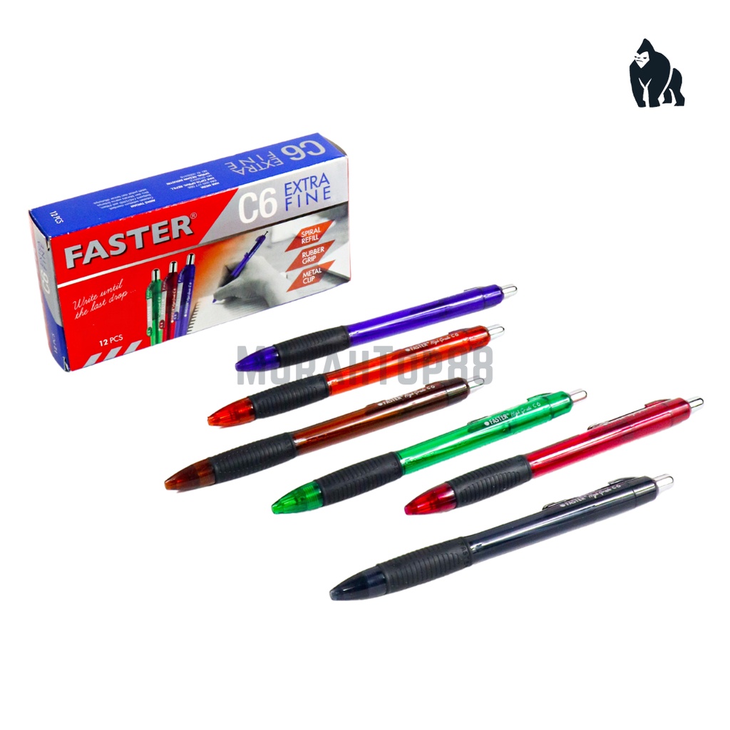 Jual Pulpen Pen Faster C6 Extra Fine / Ballpoint Cetek Hitam Biru [1 ...