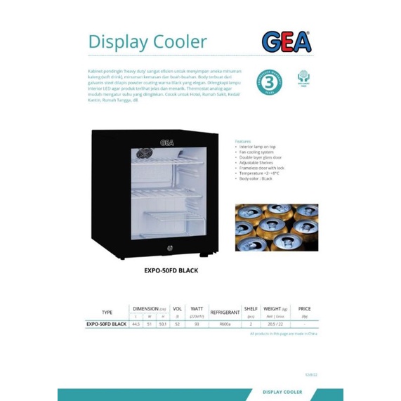 Jual SHOWCASE KULKAS MINUMAN DISPLAY COOLER PORTABLE MINI GEA EXPO 50 ...