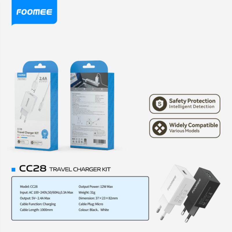 Jual Foomee CC28 Charger Kit 2.4A with Micro USB Cable | Shopee Indonesia