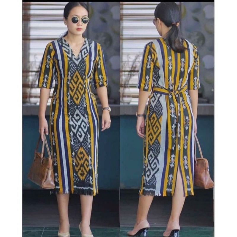 Jual Dress etnik tenun motif toraja/ Midi dress tenun tradisional ...