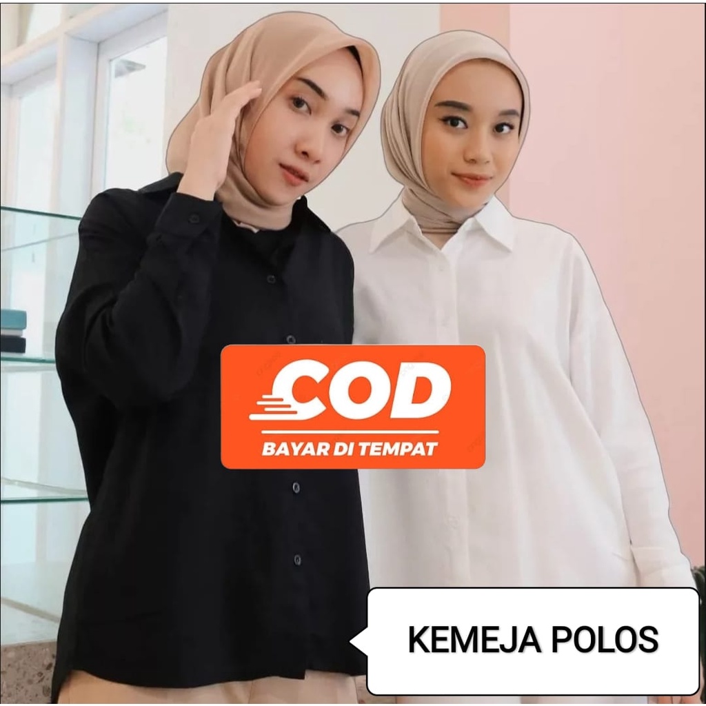 Jual KEMEJA BASIC WANITA POLOS / KEMEJA OVERSIZE POLOS PRETTY WOMAN ...