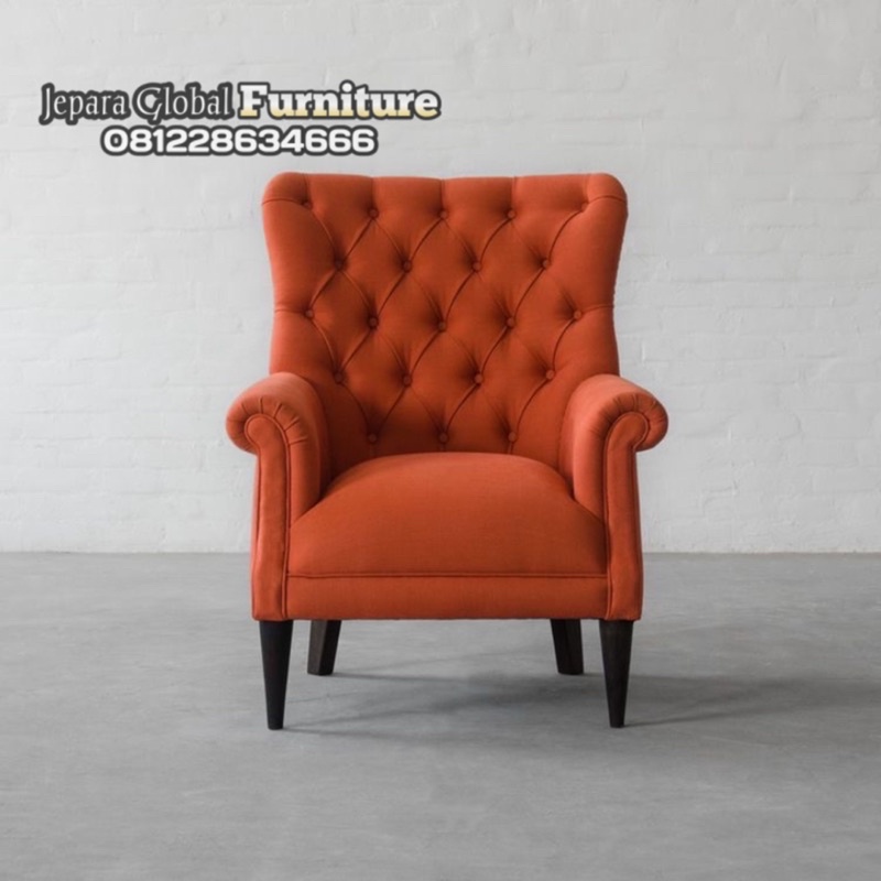 Jual kursi sofa single jok mustard button ( kursi sofa jati,kursi jati