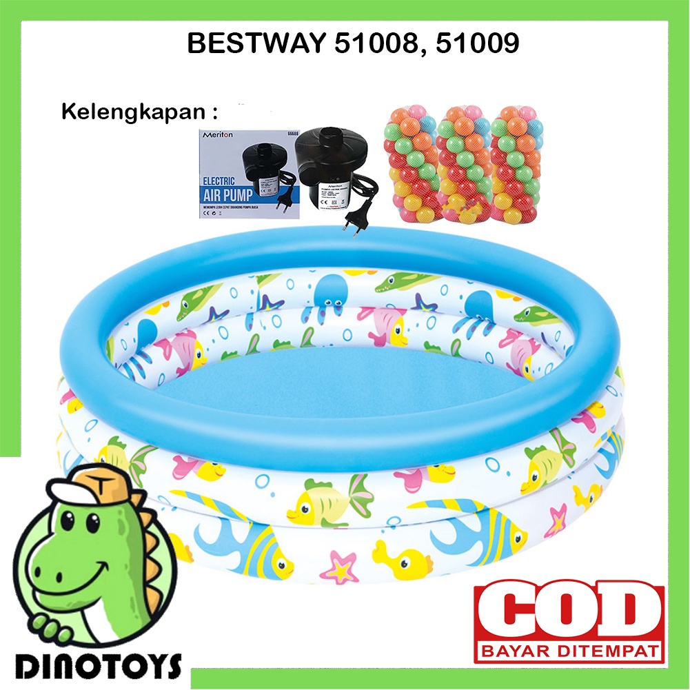 Jual Dinotoys BESTWAY 51008 Kolam Renang Anak Ocean Life 3 Ring 102 X ...