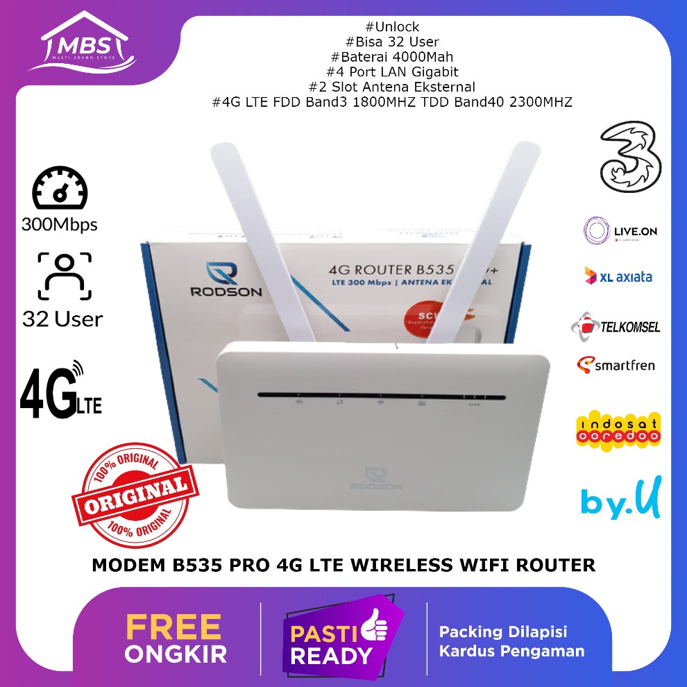 Jual Modem Wifi Router B535 PRO+ 4G LTE 300Mbps Unlock FREE Antena ...