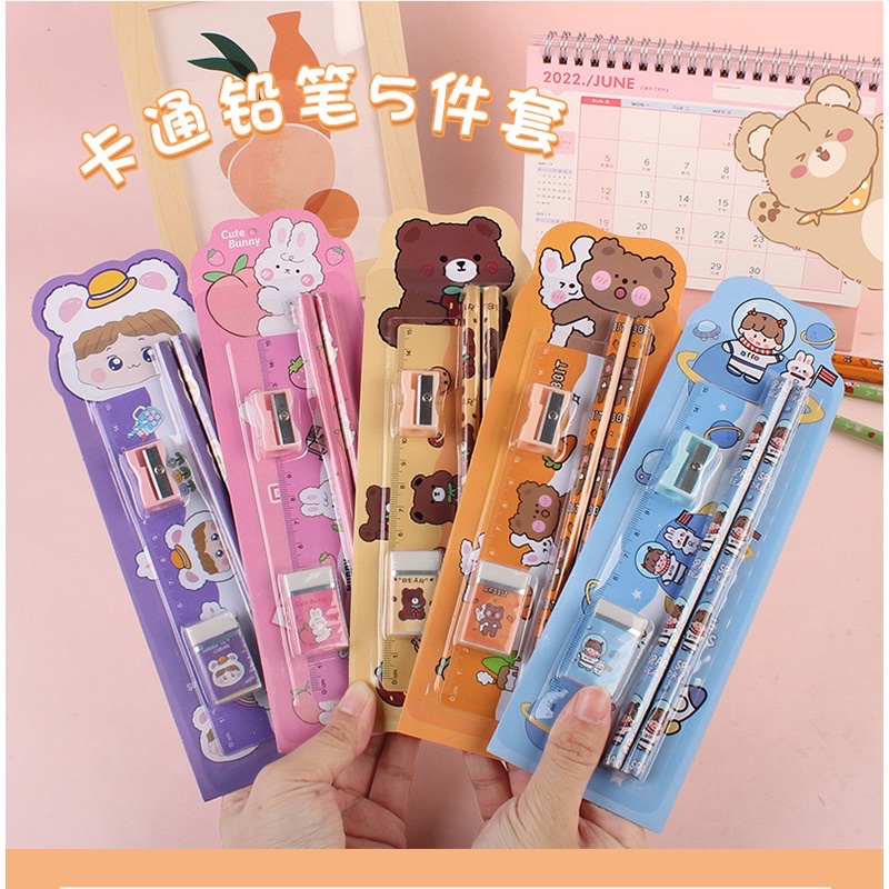 Jual KAWAII SET STATIONERY ALAT TULIS 5 IN 1 SOUVENIR HAMPERS BIRTHDAY