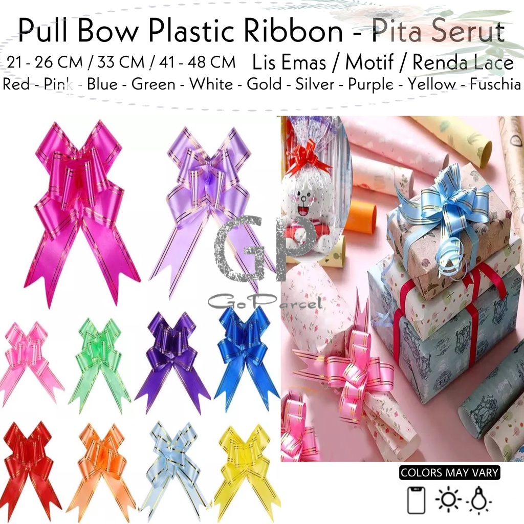Jual ( Pak 10 Pcs ) PULL BOW PLASTIC RIBBON - PITA TARIK SERUT 48CM LIS ...