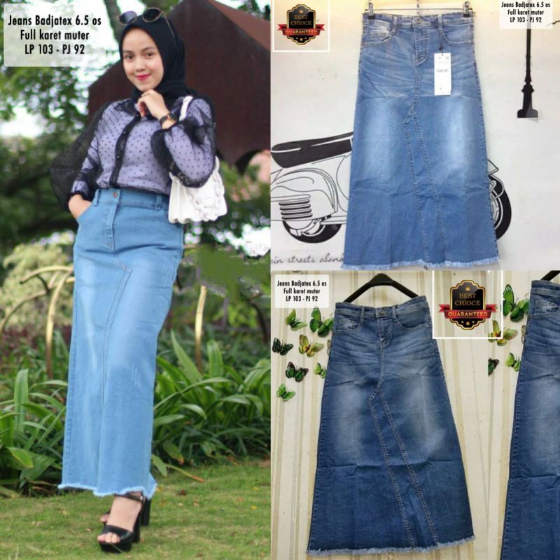 Jual Rok jeans panjang wanita model rawis terbaru | Shopee Indonesia