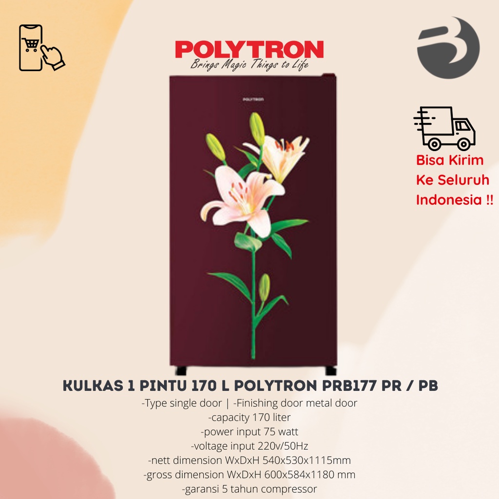 Jual KULKAS 1 PINTU 170 L POLYTRON PRB177 PR / PB | Shopee Indonesia