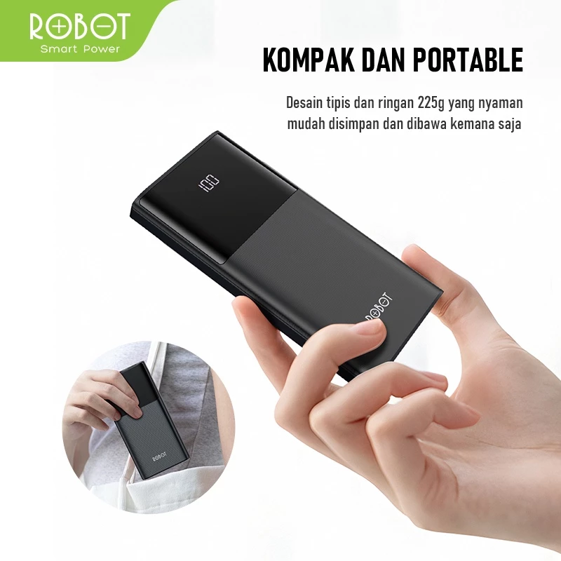 ROBOT Powerbank 10000 mAh 2A Real Capacity Dual Port USB Type C Power Bank Slim Fast Charging RT190S Original