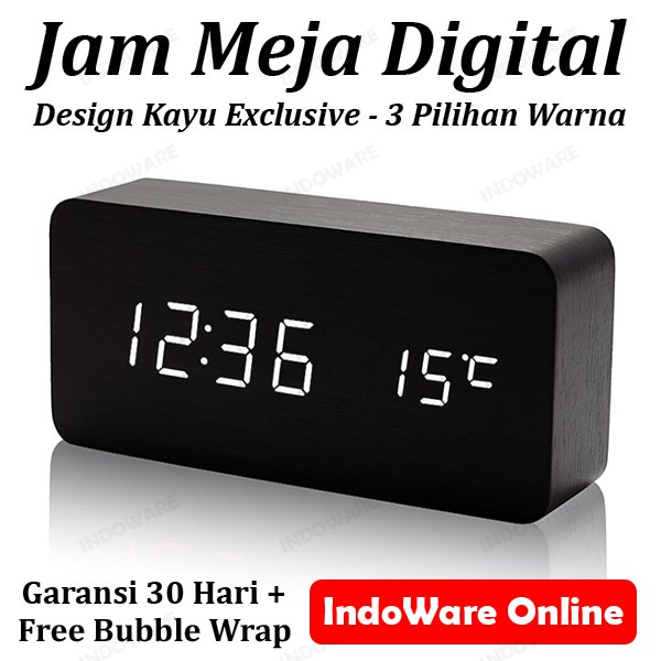 Jual Jam Meja Kayu Led Digital / Digital Wood Smart Alarm Clock