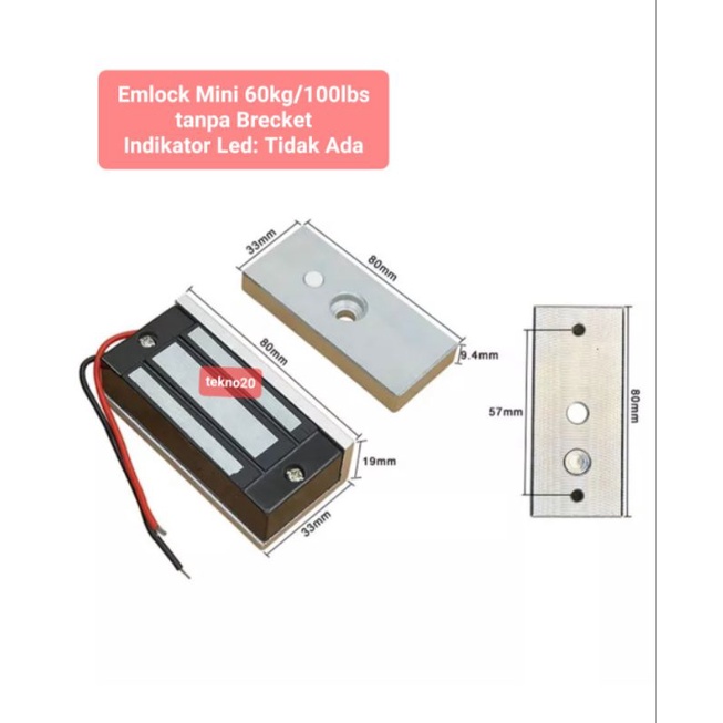 Jual Em Lock Mini Magnetic Lock 60Kg 100Lbs Mlock Emlock Mini 60kg ...