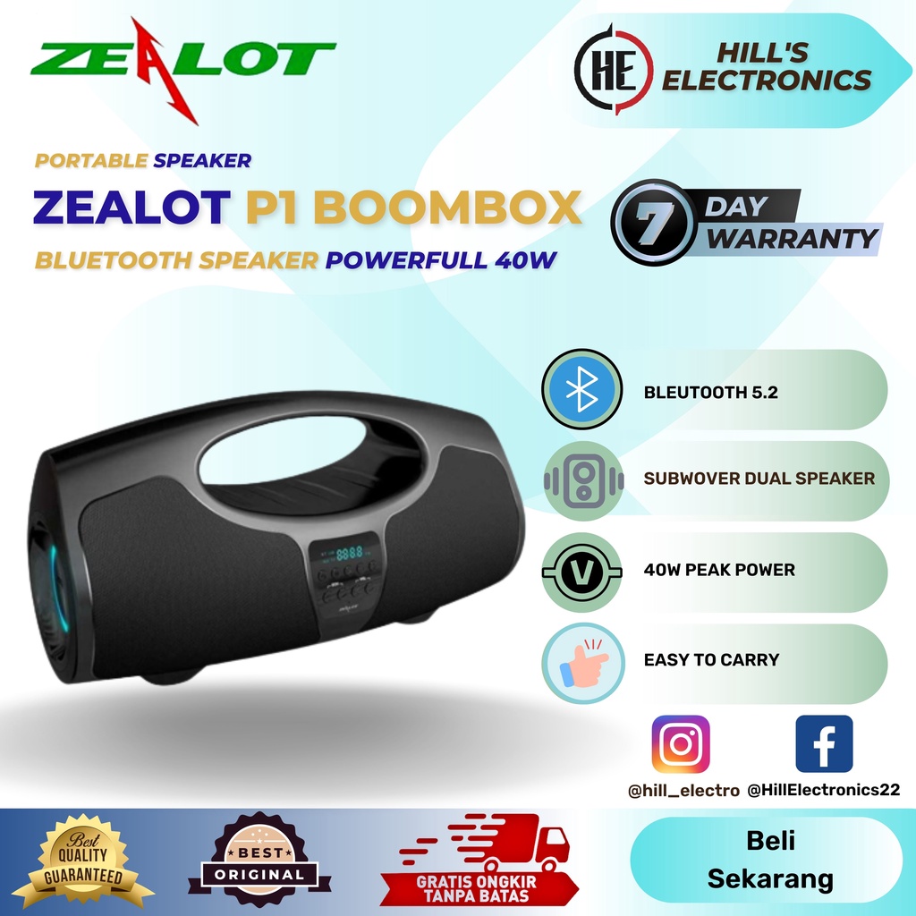 Jual Zealot Speaker P Powerfull Boombox Portable Bluetooth Subwoofer