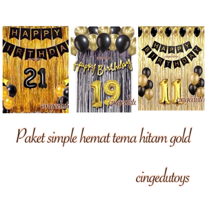 Jual Paket Balon Ulang Tahun Simple Balon Happy Birthday Dekorasi Simpel Hemat Tema Hitam Gold