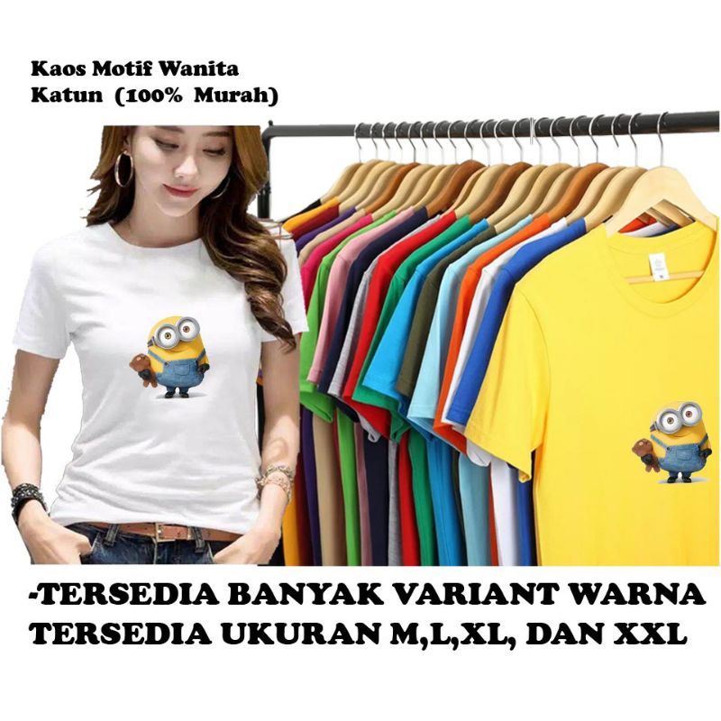 Jual Atasan Kaos Oblong Wanita Dewasa / Baju Pendek Cewek Motif Minion