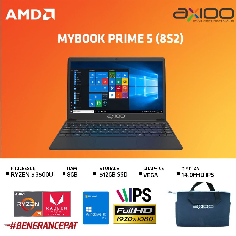 Jual AXIOO MYBOOK PRIME 5 (8S2) RYZEN 5 3500U 8GB 512GB SSD WIN 10PRO ...