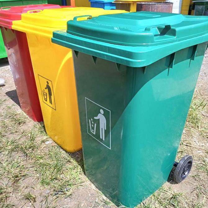 Jual Tempat sampah fiber besar + roda , kapasitas 240 liter warna hijau ...