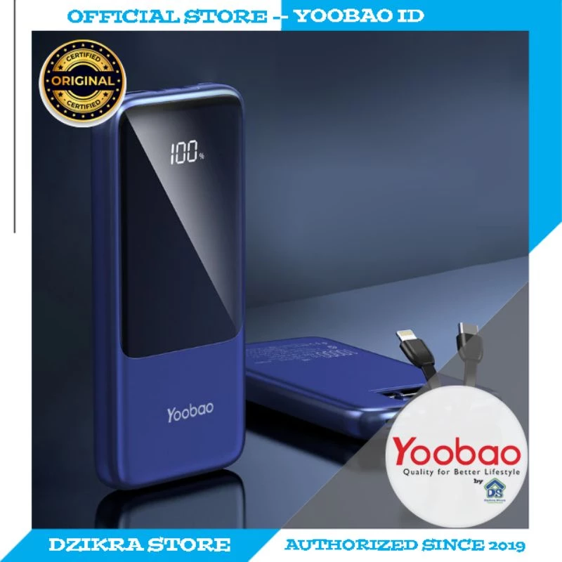 Yoobao Powerbank - LC7 - 10000mAh - 37Wh - Digital Display - Built-In Cable - 22.5W Quick Charge - Power Delivery 3.0