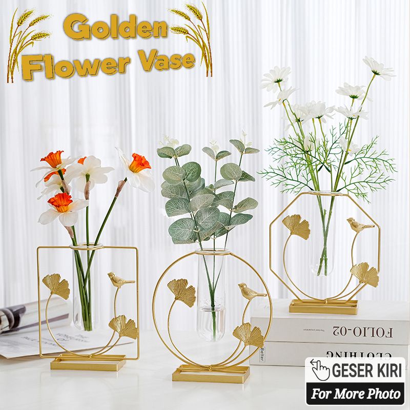 Jual Vase Bunga Emas Nordic Vase Bunga Meja Pot Bunga Hydroponic Golden