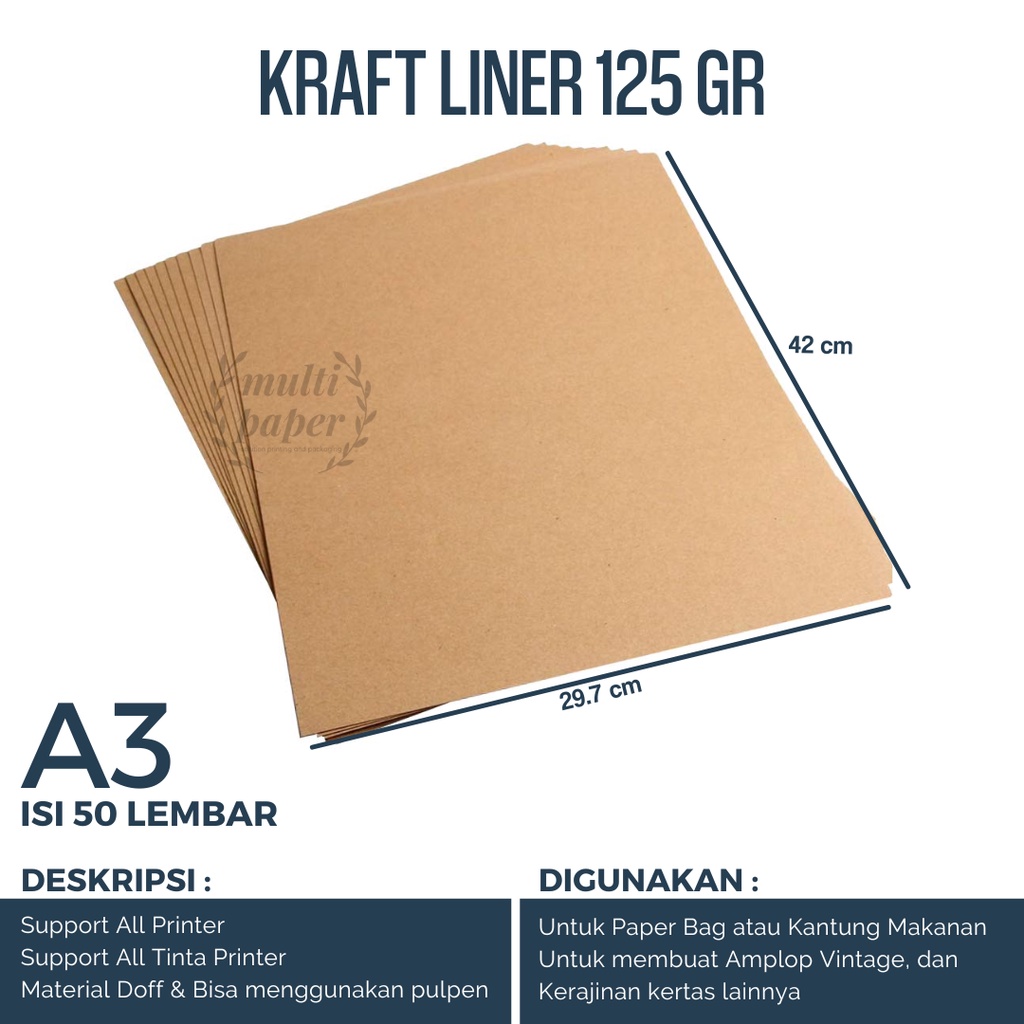 Jual Kertas Kraft A3 Liner 125 gsm isi 50 lembar / Kertas Bahan Paper Bag / Kertas Paper Bag