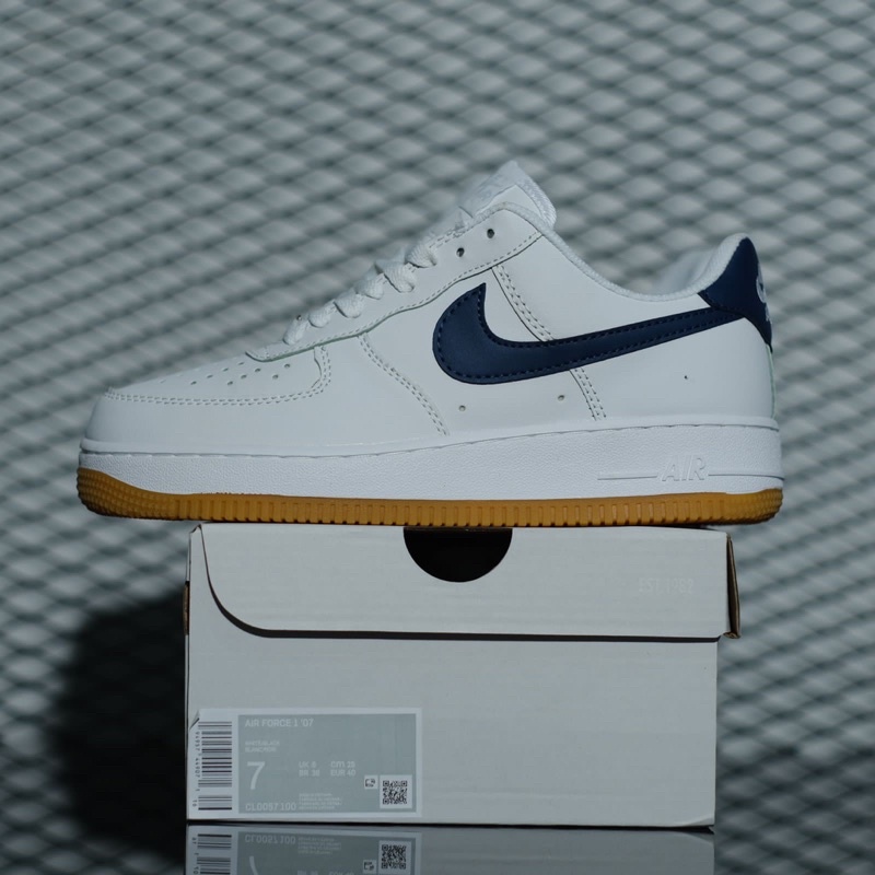 NIKE AIR FORCE LOW NAVY WHITE GUM ORIGINAL BARCODE TEMBUS!!
