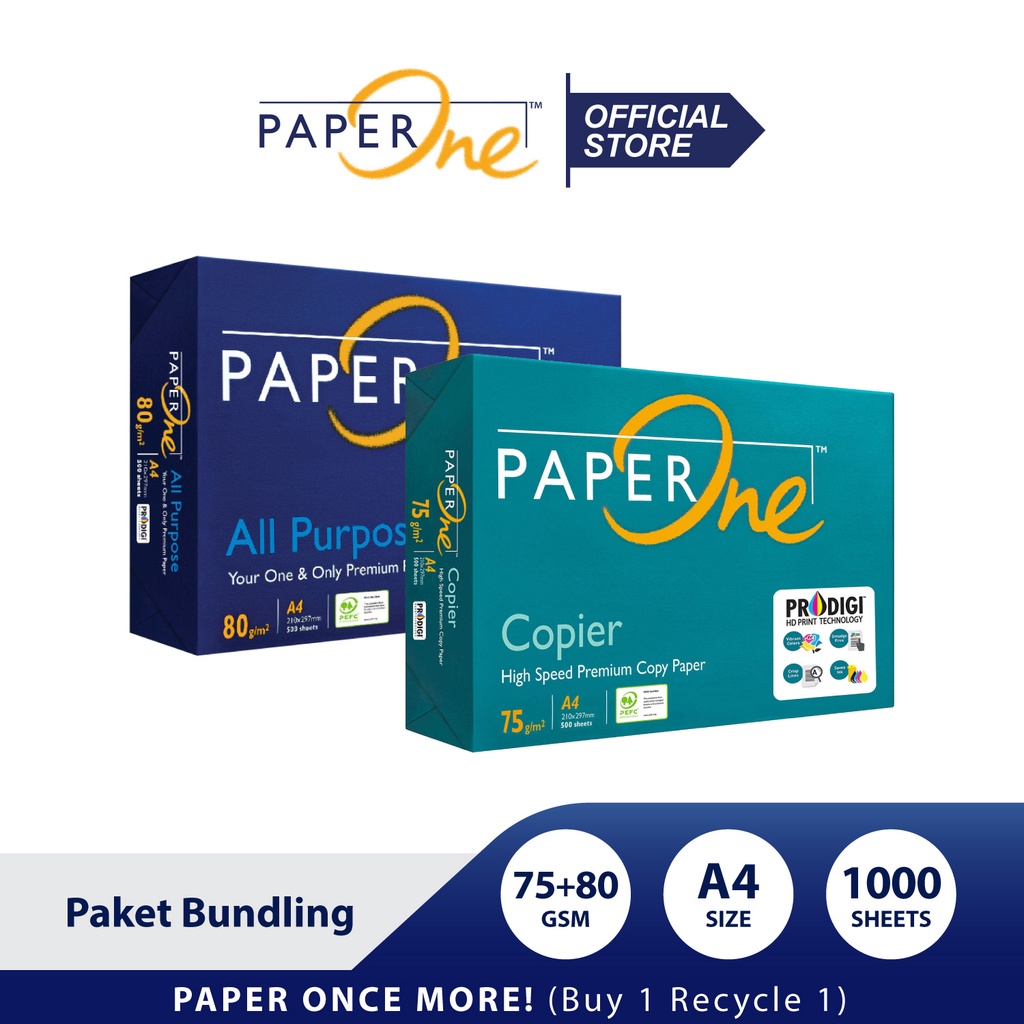 Jual PaperOne Kertas A4 75 + 80 gr 2 Rim (1000 lembar) Kertas HVS Paket ...