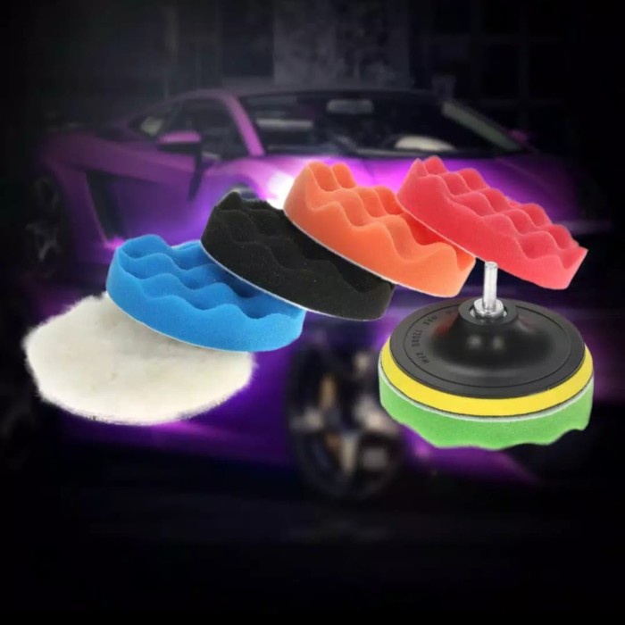 Jual ALAT POLES POLISHER 5 INCH SPONGE SPON WOOL PAD VELCRO 7 PCS ...