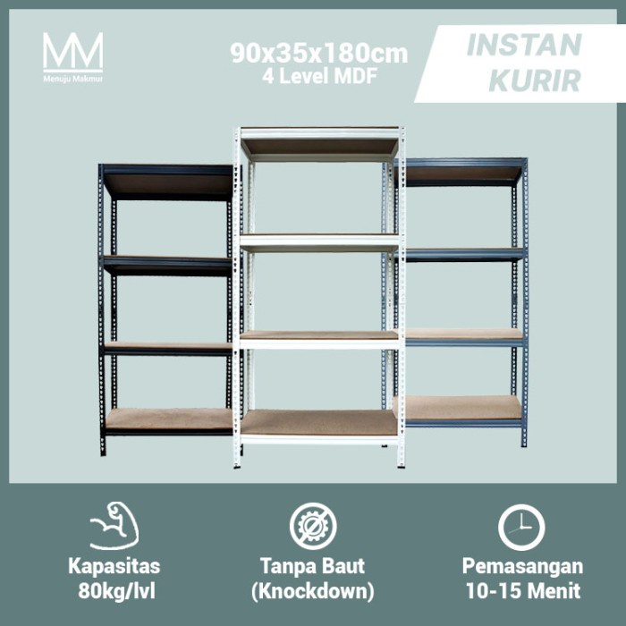 Jual (J01)Mystar Bs5000E 90X35X180Cm Boltless Mdf Rak Besi 4 Susun ...
