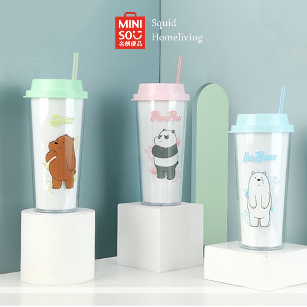 Jual Miniso Botol Minum We Bare Bears Straw Tumbler Tumbler Jerami Plastik Botol Minum Sedotan 4292