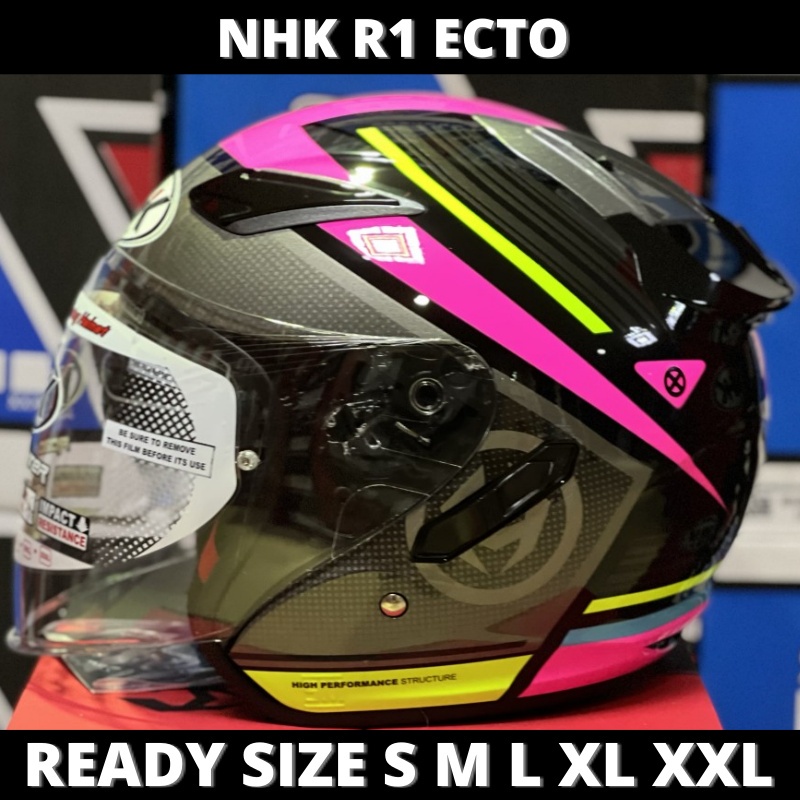 Jual Helm NHK R1 Ecto Black Pink Double Visor Half Face | Shopee Indonesia