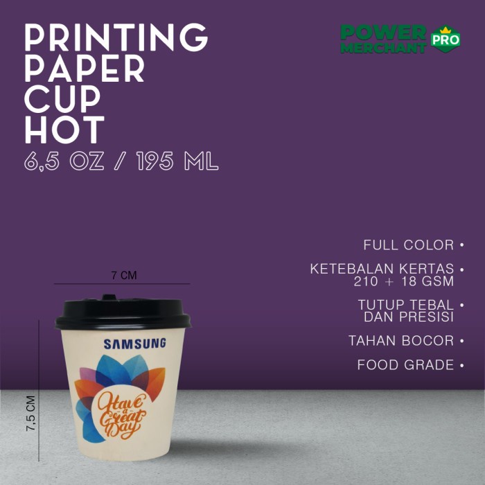 Jual Printing Paper Cup Hot 6,5 OZ / 195 ml + Tutup ( LID ) | Shopee ...