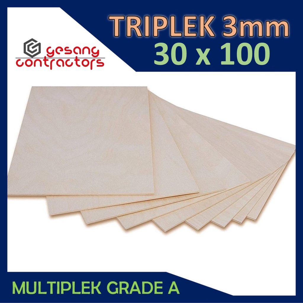Jual Triplek 3mm 30x100 cm Multiplek Plywood 100x30 cm (isi 2 pcs ...