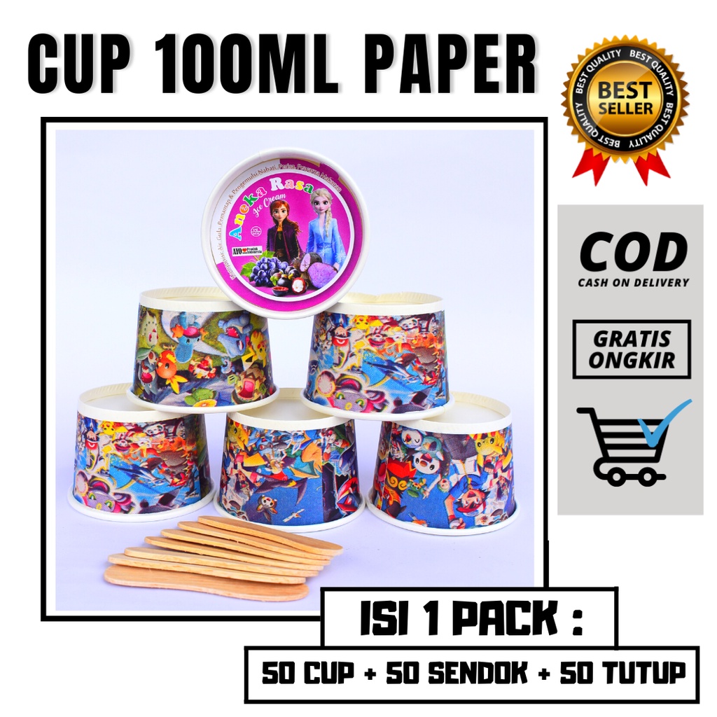 Jual Paper Cup Es Krim 100ml Wadah Es Cream Karakter Cap Ice Crem ...