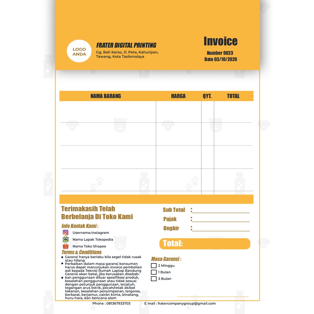 Jual CETAK NOTA CUSTUM BON FAKTUR INVOICE KWITANSI TOKO ONLINE SHOP ...