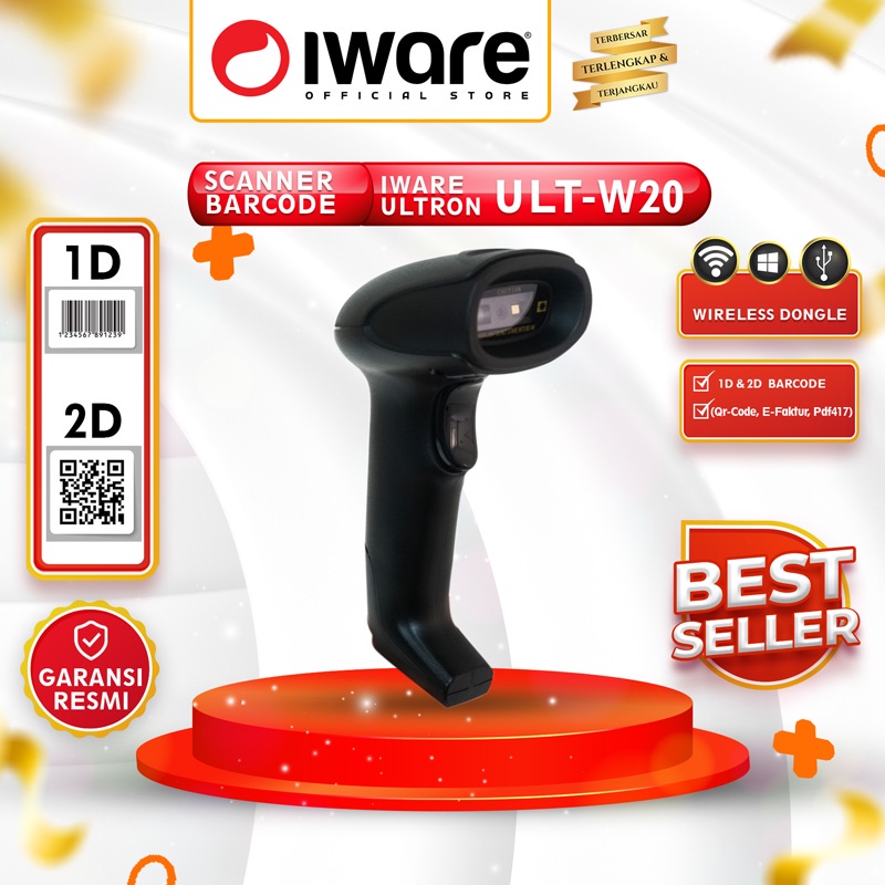 Jual Scanner Barcode Wireless 2D Iware Ultron ULTW20 QRCODE PDF 417