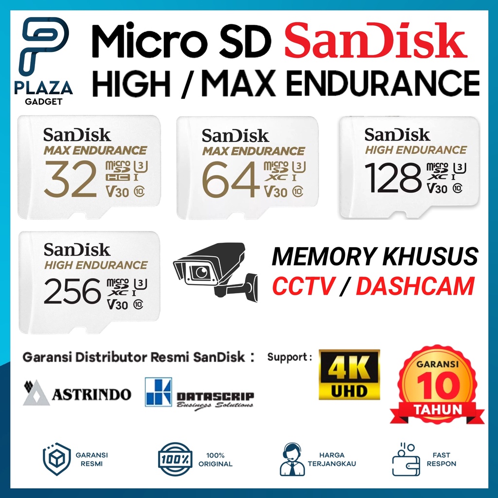 Jual Micro SD Memory Card CCTV / DASHCAM Sandisk MAX HIGH Endurance