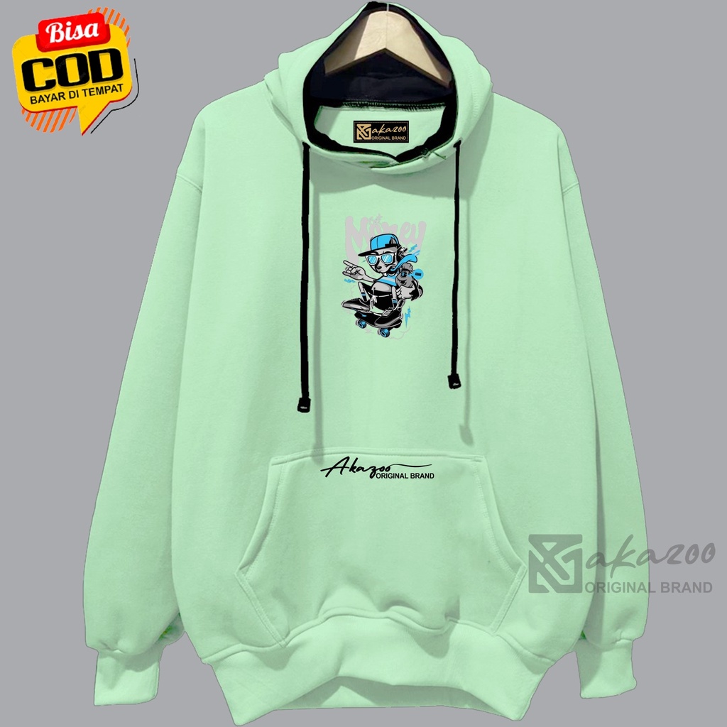 Jual hoody pria distro tebal 100% akazoo warna denim GET MONEY