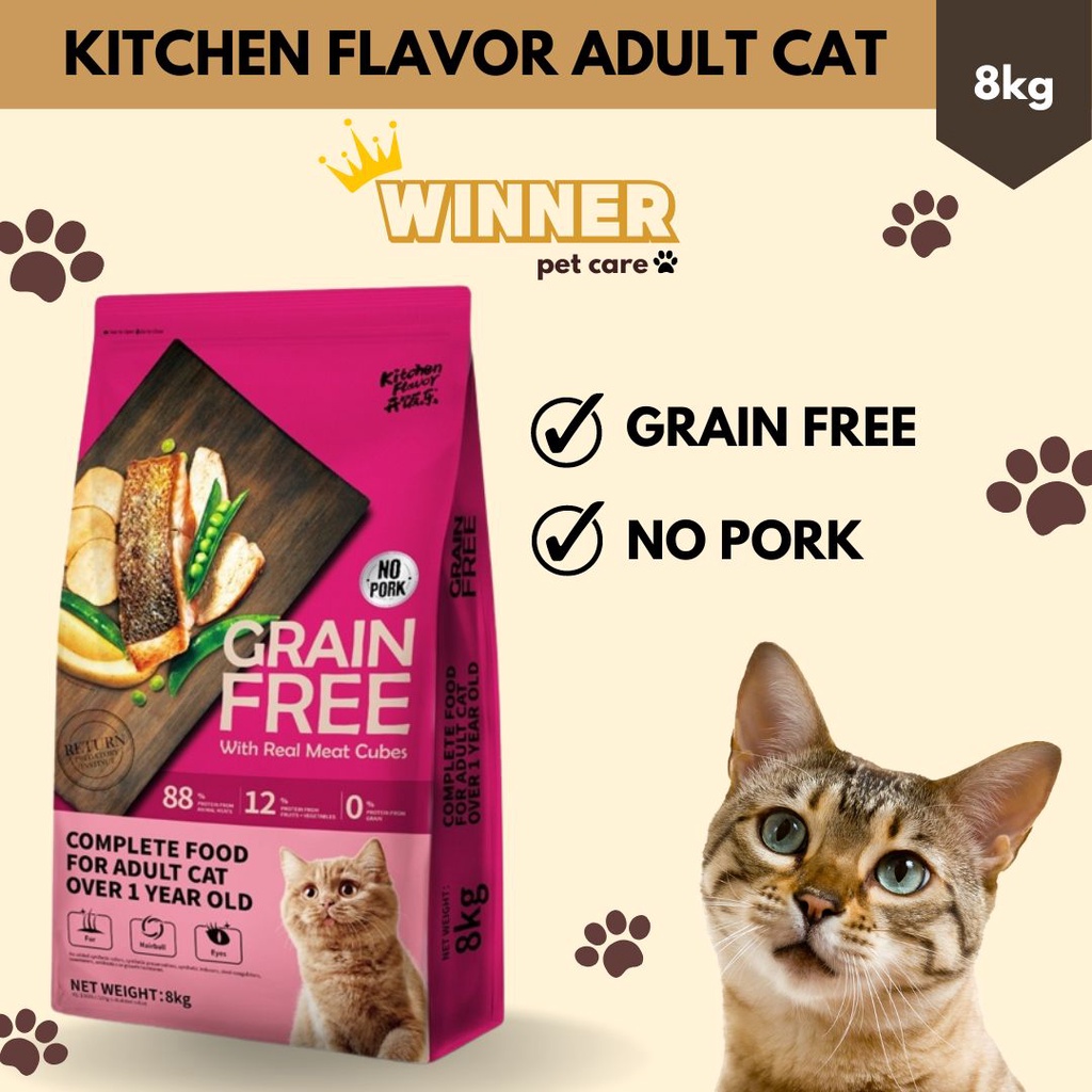 Jual Kitchen Flavor Grain Free Adult Cat Food Freshpack 8kg | Shopee ...