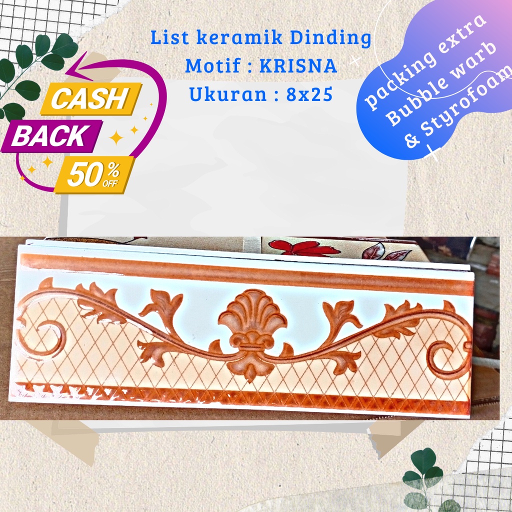 Jual list keramik dinding ukuran 8x25 motif krisna / list keramik