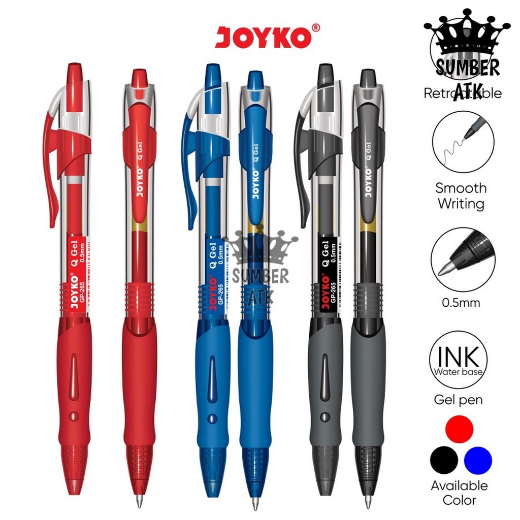 Jual Gel Pen Pulpen Pena Joyko GP-265 Black Blue Red Q Gel - Main Image