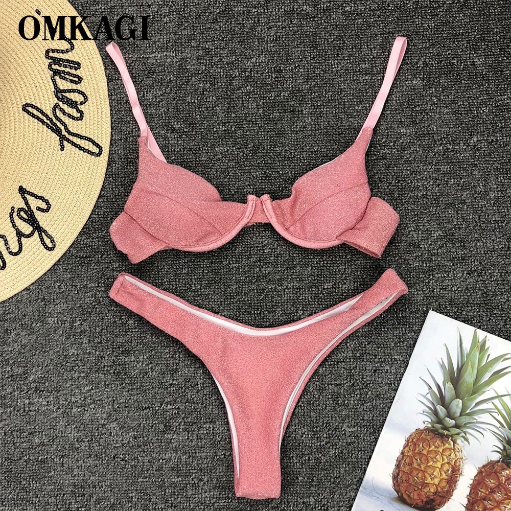 Jual Preorder Omkagi Bikini 2021 Solid Bikini Swimsuit Push Up High Cut