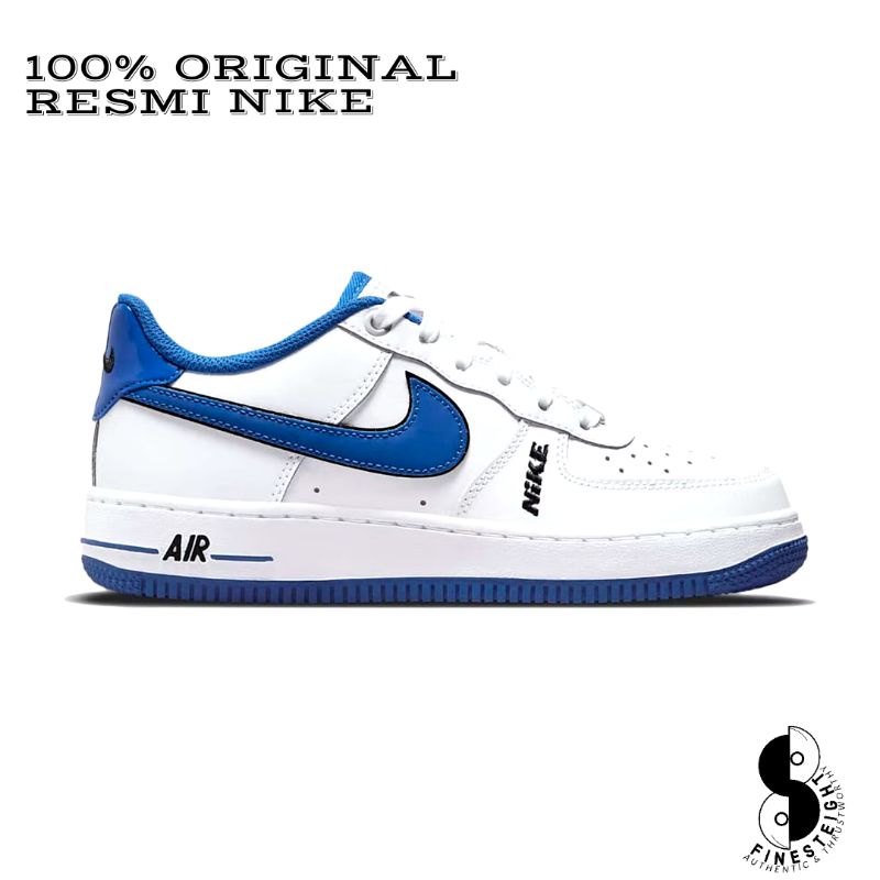 NIKE AIR FORCE 1 LOW LV8 GS WHITE BLACK GAME ROYAL BLUE DO3809-100 SIZE  6.5y NEW 