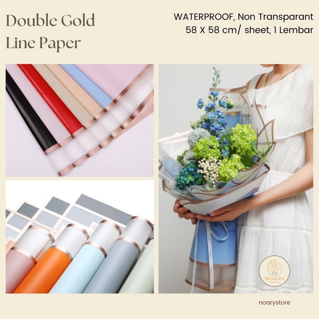 Jual Double Gold Line Paper Kertas Bunga Wrapping Cellophane Paperwrap ...