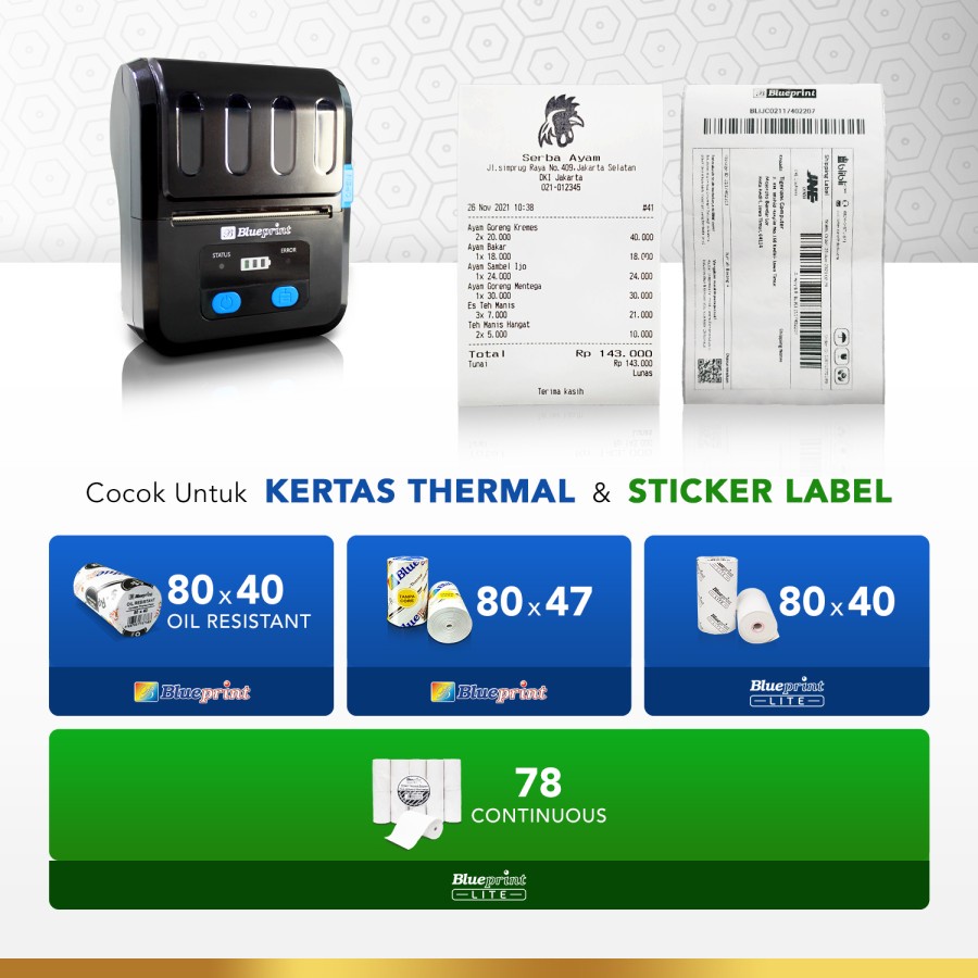 Jual Printer Thermal Portable 80 BLUEPRINT ECO80 USB Dan Bluetooth ...