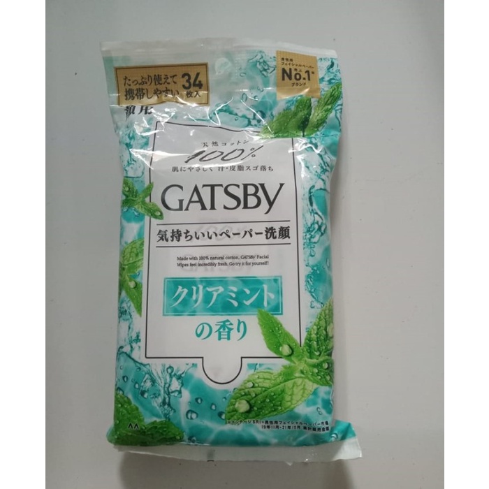 Jual Mur Tissue Basah Face Wipes Clear Mint Gatsby 34 Lbr (New ...