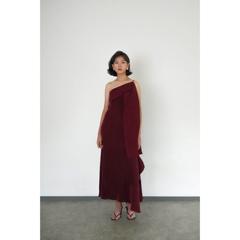 Jual PAFON Gema Dress - Maroon | Shopee Indonesia